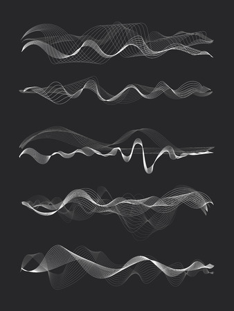 Vector music sound waves set. Audio digital equalizer technology, console panel, pulse musical.のイラスト素材