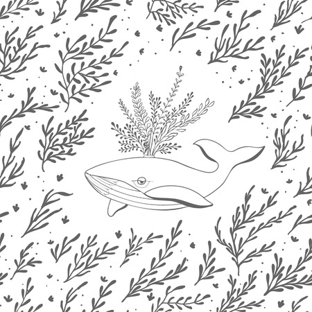 Monochrome vector seamless plant pattern. Endless background decorative elements. Modern floral texture.のイラスト素材