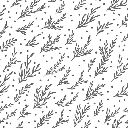 Monochrome vector seamless plant pattern. Endless background decorative elements. Modern floral texture.のイラスト素材
