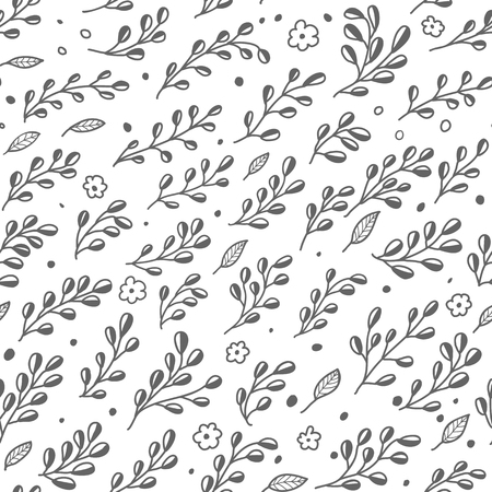 Monochrome vector seamless plant pattern. Endless background decorative elements. Modern floral texture.のイラスト素材