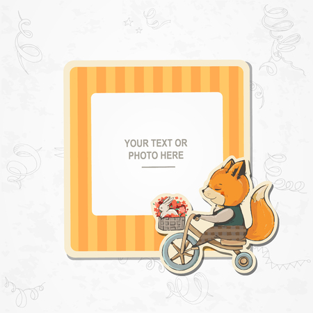 Children illustration. This photo frame you can use for kids picture, funny photos, card and memories. Scrapbook design concept. Insert your picture. Vector template frames.のイラスト素材