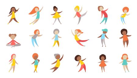 Set of people in motion. Abstract human figure icons. Bodies of men and women abstract illustration.のイラスト素材