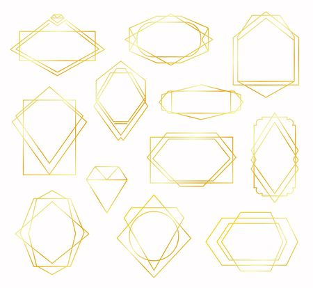 Set of gold lines polygonal frames. Vector illustration. Minimalism.のイラスト素材