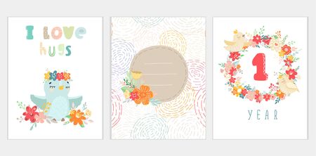 Beautiful banners with flowers in carton style. Vector illustration cards. Modern templates.のイラスト素材
