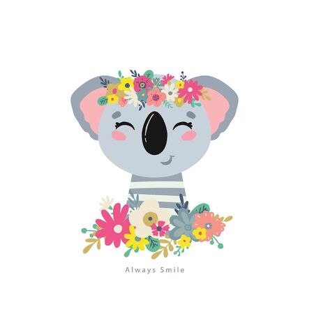 Koala Illustrations with flowers.のイラスト素材