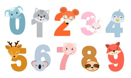 Set of children numbers with animals.のイラスト素材