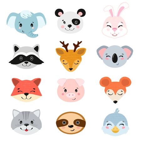 Animal heads illustrations set.のイラスト素材