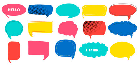 Set of cloud of think, speech or balloon for text. Simple hand drawn vector illustration in doodle or comics style. Vector set for message, tag, banners or stickers.のイラスト素材