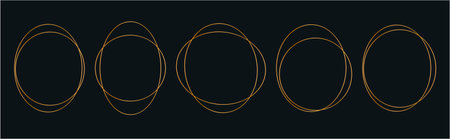 Thin set gold elegant luxury frames. Vector simple line gold border circle. Premium design template for card, cosmetic, wedding, gala invitation.のイラスト素材
