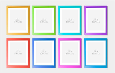 Set of colorful wooden photo frames collection. Wooden colorful square picture frames set. Photo Frames for your design, galleries, decor, wall art.のイラスト素材