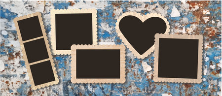 Vintage vector retro photo frame. Blank decorative template. Realistic blank frame for Kids or...
