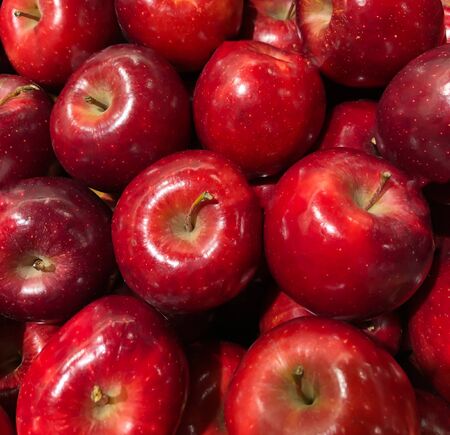 many apples on display in a supermarketの写真素材