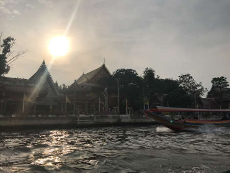 Bangkok, Thailand - February 9, 2020: view from the Chao Phraya River on the city through the eyes of a touristのeditorial素材