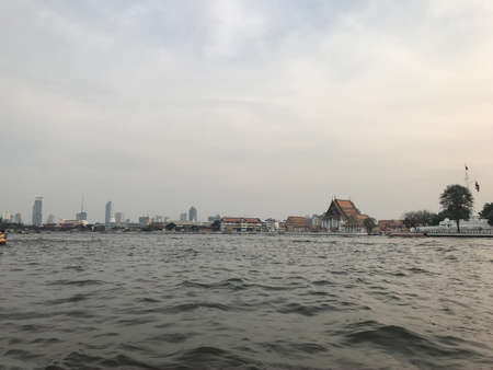 Bangkok, Thailand - February 9, 2020: view from the Chao Phraya River on the city through the eyes of a touristのeditorial素材