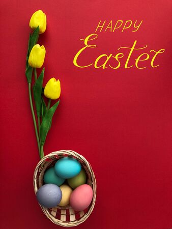 Greeting card for Easter with eggs and the text - "Happy Easter"の写真素材