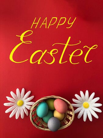 Greeting card for Easter with eggs and the text - "Happy Easter"の写真素材