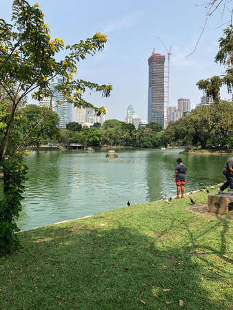 Bangkok, Thailand - February 9, 2020: Lumphini Park in downtown Bangkok in Thailand through the eyes of a touristのeditorial素材