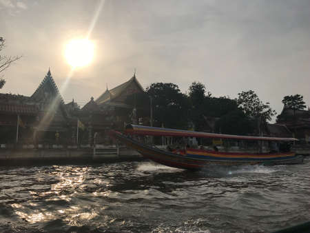 Bangkok, Thailand - February 9, 2020: view from the Chao Phraya River on the city through the eyes of a touristのeditorial素材