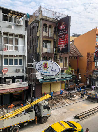 Bangkok, Thailand - February 10, 2020: Khao San Road in Bangkok, Thailand, on the street repair, replacement of pipesのeditorial素材