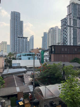 Bangkok, Thailand - February 10, 2020: view of the streets of Bangkok in Thailand, houses, skyscrapers, carsのeditorial素材