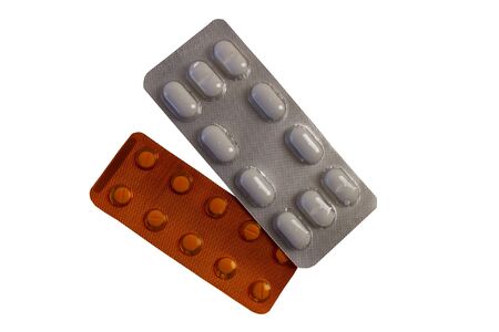 Tablets, medicines carved on a white backgroundの写真素材