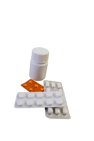 Tablets, medicines carved on a white backgroundの写真素材