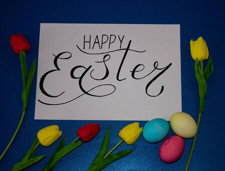Holiday card, Easter banner with text - Happy Easterの写真素材