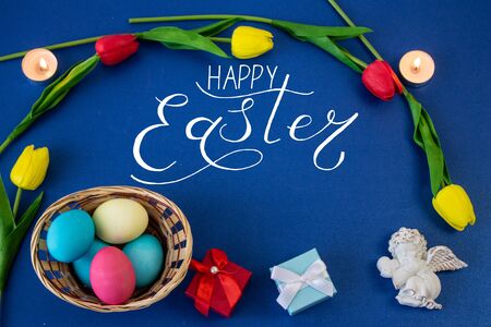Holiday card, Easter banner with text - Happy Easterの写真素材