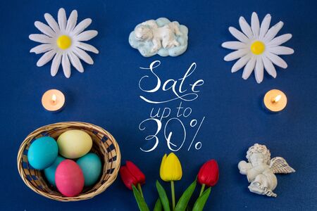 Holiday card, Easter banner with text - a discount of 30 per centの写真素材