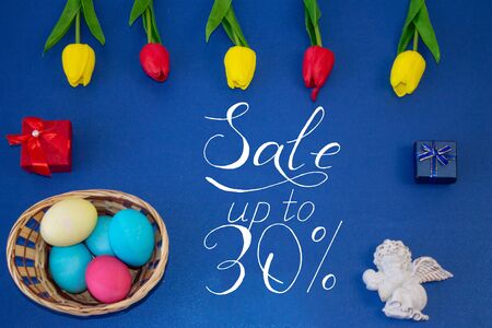 Holiday card, Easter banner with text - a discount of 30 per centの写真素材
