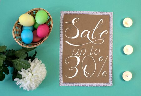 Holiday card, Easter banner with text - a discount of 30 per cent