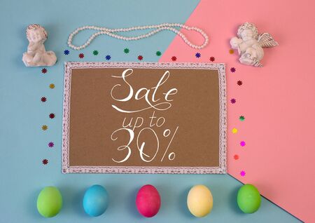 Holiday card, Easter banner with text - a discount of 30 per centの写真素材