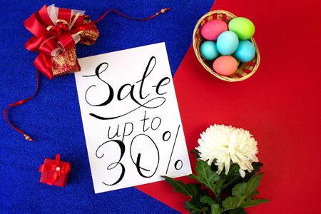 Holiday card, Easter banner with text - a discount of 30 per centの写真素材