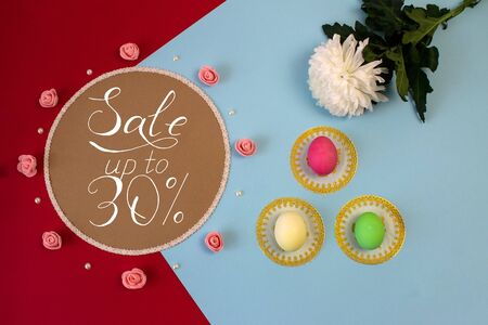 Holiday card, Easter banner with text - a discount of 30 per centの写真素材