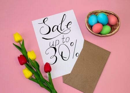 Holiday card, Easter banner with text - a discount of 30 per centの写真素材