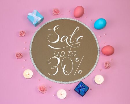 Holiday card, Easter banner with text - a discount of 30 per centの写真素材