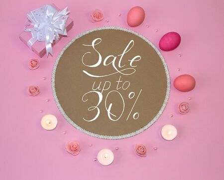 Holiday card, Easter banner with text - a discount of 30 per centの写真素材