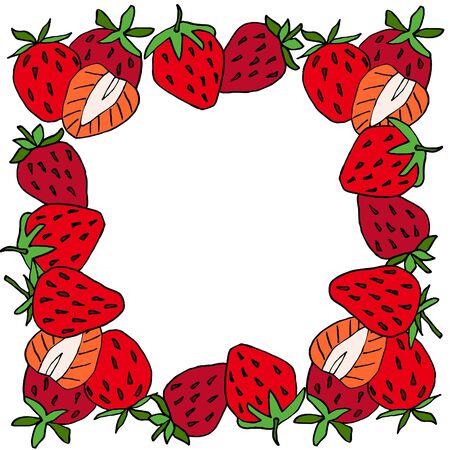 frame with strawberry Stock illustration, vector, hand drawing, design element for printing, scrapbooking, postcardのイラスト素材