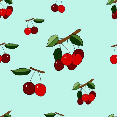 Seamless pattern with cherry Stock illustration, vector, hand drawing, design element  for printing, scrapbooking, postcardのイラスト素材