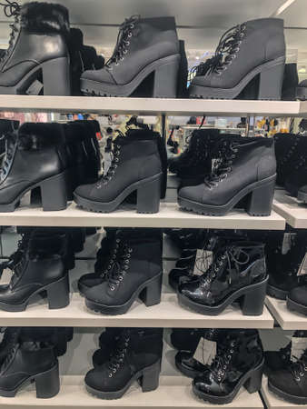 women's shoes at a shop windowの写真素材