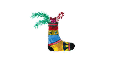 watercolor christmas sock with gifts, isolate on a white backgroundの写真素材