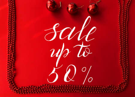 Christmas and New Year Sale, Gift Voucher, Discount Coupon with the inscription - sale up to 50...