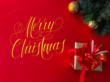 Merry Christmas with Happy New Year. Christmas banner, poster, postcard, title, website, flyer. Beautiful background or design element of the New Yearの写真素材