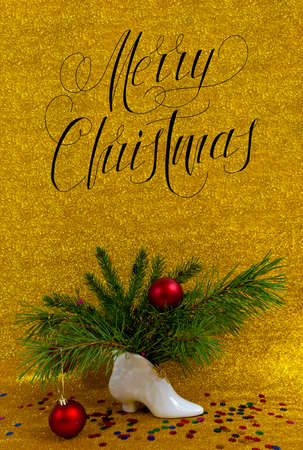 Merry Christmas and happy new year. Card, banner, flat lay, flyer, poster, greeting card with text - Merry Christmasの写真素材