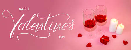 Happy Valentine's day! Card, online banner, greeting card, Flat lay on Valentine's Day, on a pink...