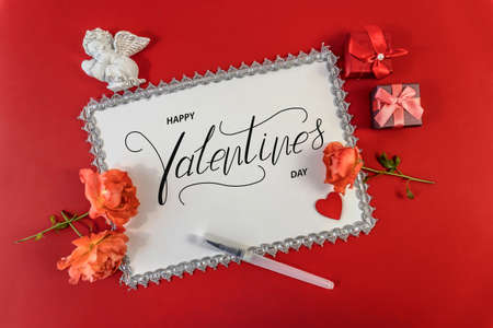 Happy Valentine's day! Card, online banner, greeting card, Flat lay on Valentine's Day