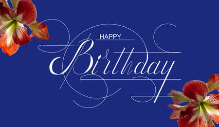 postcard, Internet banner, flat lay with a birthday greeting, with the inscription - happy birthdayの写真素材