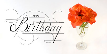 postcard, Internet banner, flat lay with a birthday greeting, with the inscription - happy birthdayの写真素材