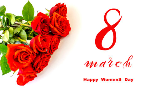 International Women's Day March 8! Flat Lay, banner, greeting card with flowers from March 8.