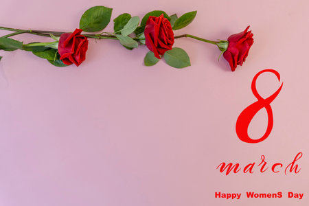 International Women's Day March 8! Flat Lay, banner, greeting card with flowers from March 8.